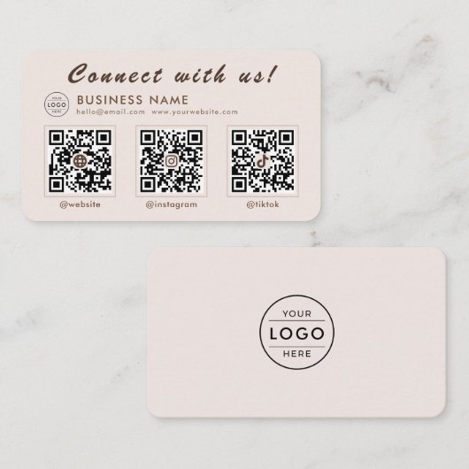 Carte De Visite Moderne code QR multi social Mocha 3 (Devant / Derrière)
