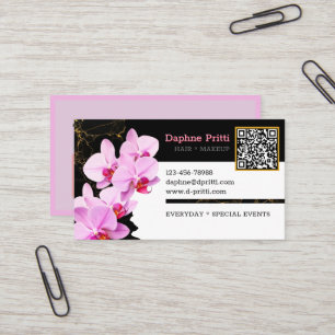 Carte De Visite Moderne, code QR personnalisé, orchidée, marbre