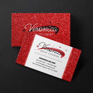 Carte De Visite Moderne Concierge de nettoyage à paillettes rouges