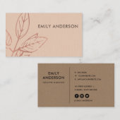 CARTE DE VISITE MODERNE CONTEMPORAINE KRAFT BLUSH ROSE FEUILLES (Devant / Derrière)