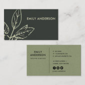 CARTE DE VISITE MODERNE CONTEMPORAINE NOIR BLANC VERT FEUILLE (Devant / Derrière)
