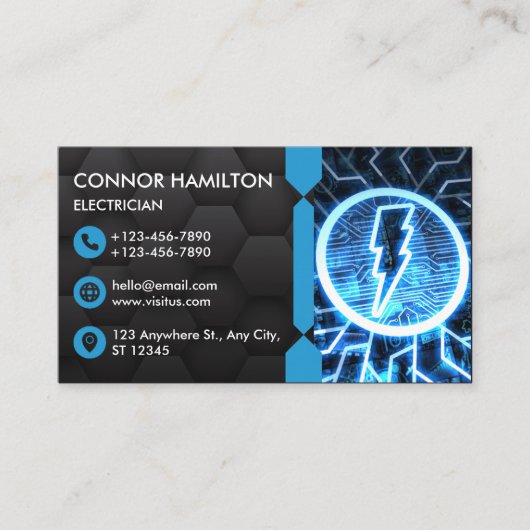 Carte De Visite Moderne Cool tendance Blue Lightning Electrician (Devant)