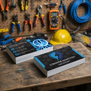 Carte De Visite Moderne Cool tendance Blue Lightning Electrician