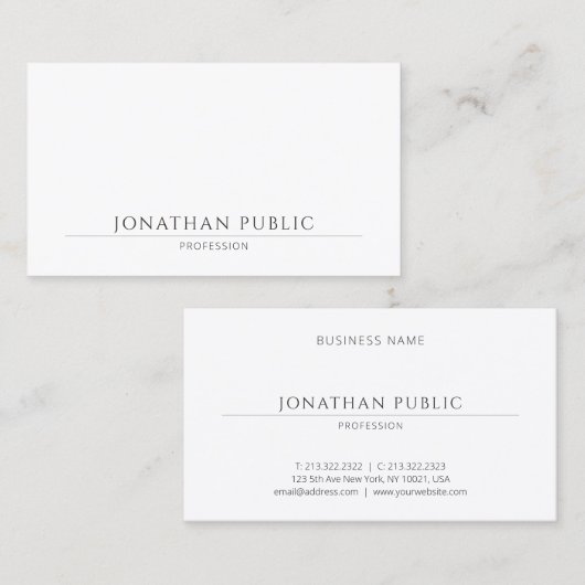 Carte De Visite Moderne Créatif Élégant Simple Modèle Chic Blanc (Devant / Derrière)