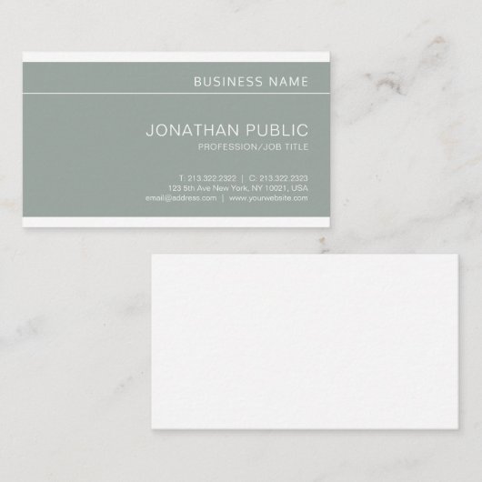Carte De Visite Moderne Creative Green Sleek Professional Plain (Devant / Derrière)