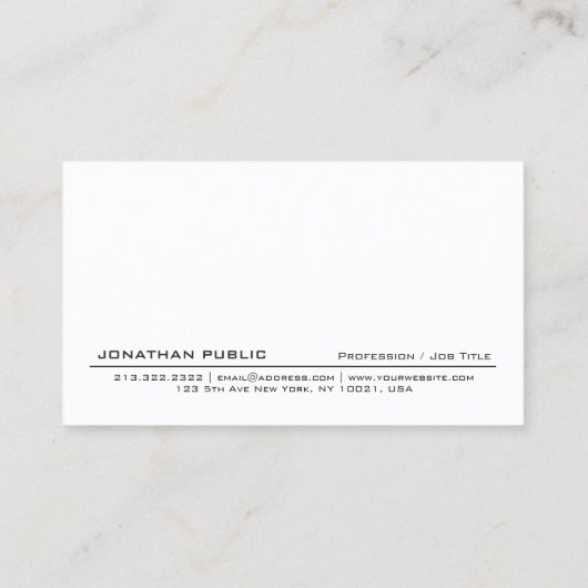 Carte De Visite Moderne Créative Professionnelle Noir Blanc Plat (Dos)