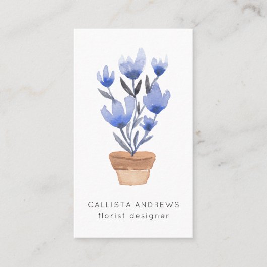 Carte De Visite Moderne Cute Blue Poted Flower Designer (Devant)