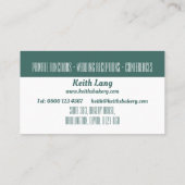 Carte De Visite Moderne Cuterie Turquoise Design Chef professionne (Dos)