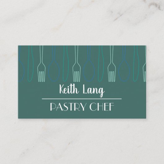 Carte De Visite Moderne Cuterie Turquoise Design Chef professionne (Devant)