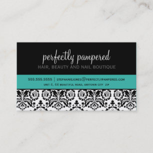 CARTE DE VISITE moderne damask noir jade vert