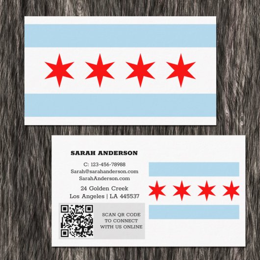 Carte de visite moderne de Chicago, drapeau de Chi