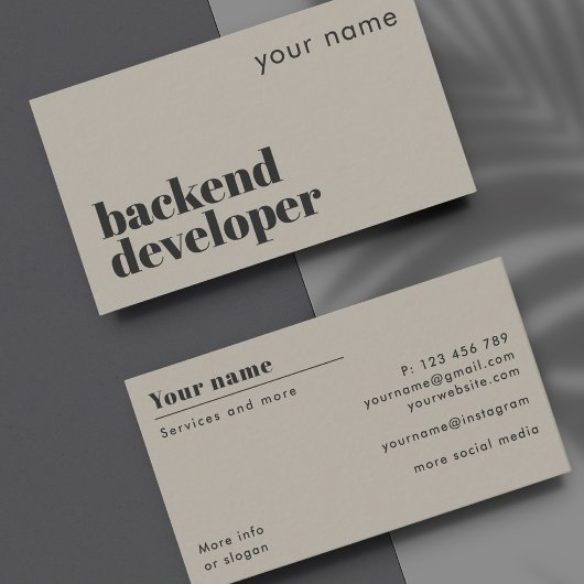 Carte de visite moderne de développeur Backend