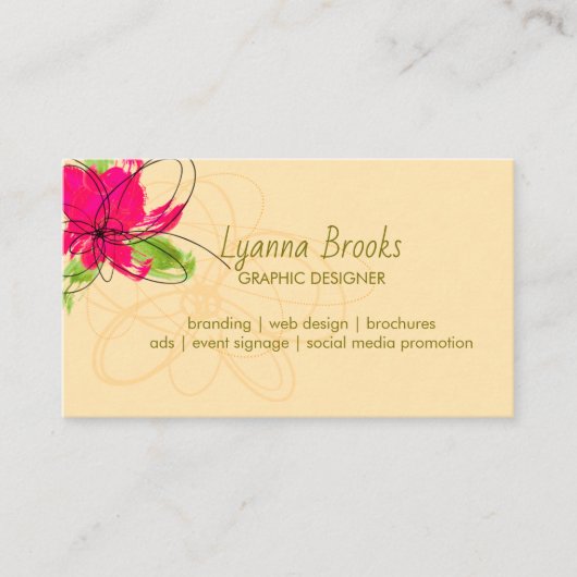 Carte de visite moderne de graphiste floral beige (Devant)