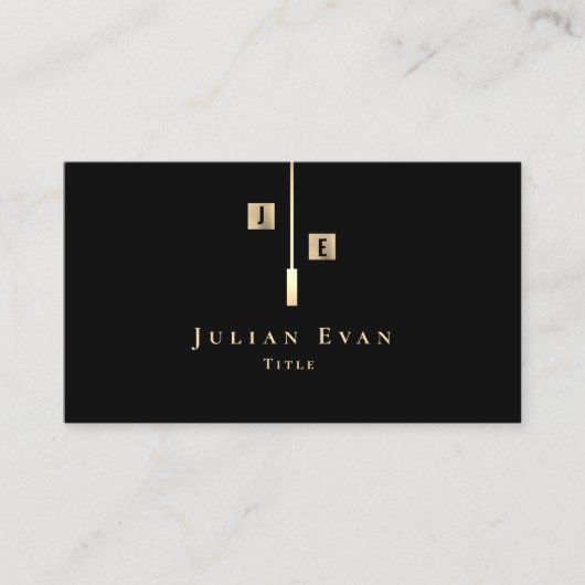 Carte de visite moderne de Monogramme noir et or (Devant)