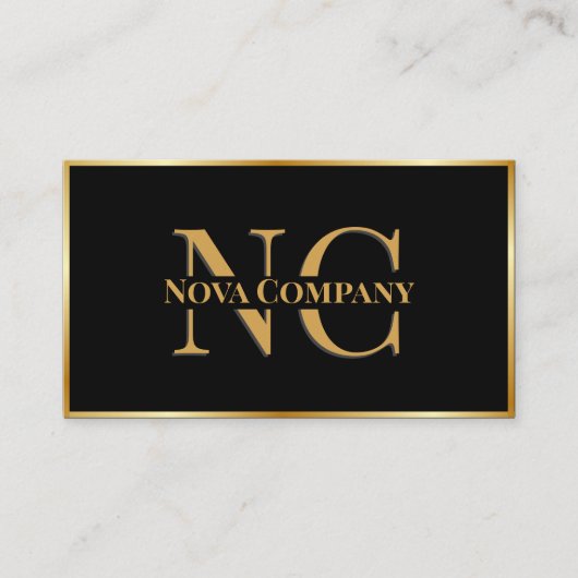 Carte de visite moderne de Monogramme noir et or (Devant)