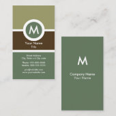 Carte de visite moderne de monogramme - vert/brun (Devant / Derrière)