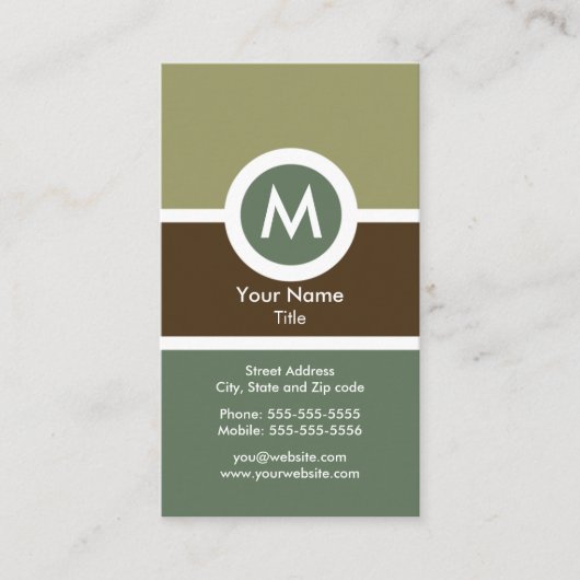 Carte de visite moderne de monogramme - vert/brun (Devant)