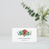 Carte de visite moderne de Noël aux fleurs rouges, (Debout devant)