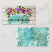 Carte De Visite Moderne Design Bois Floral Turquoise Aquarelle (Devant / Derrière)