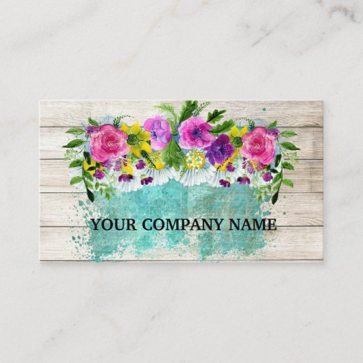 Carte De Visite Moderne Design Bois Floral Turquoise Aquarelle (Devant)