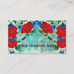Carte De Visite Moderne Design Bois Floral Turquoise Aquarelle Bu