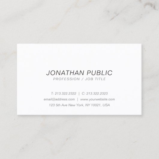 Carte De Visite Moderne Design Italique Professionnel Blanc Simple (Devant)