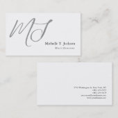 Carte De Visite Moderne Design Monogram Grey Coiffeur blanc (Devant / Derrière)