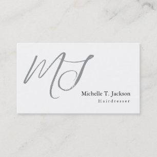 Carte De Visite Moderne Design Monogram Grey Coiffeur blanc