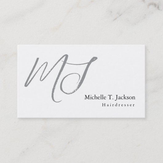 Carte De Visite Moderne Design Monogram Grey Coiffeur blanc (Devant)