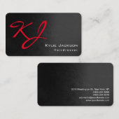 Carte De Visite Moderne Design Monogram Grey Red Coiffeur (Devant / Derrière)