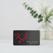 Carte De Visite Moderne Design Monogram Grey Red Coiffeur (Debout devant)