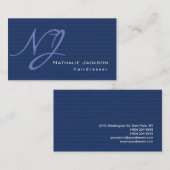 Carte De Visite Moderne Design Monogramme Blue Texture Coiffeur (Devant / Derrière)