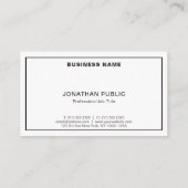 Carte De Visite Moderne Design Noir Blanc Simple Chic Plain (Dos)