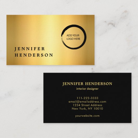 Carte De Visite Moderne design noir et logo or professionnel (Devant / Derrière)