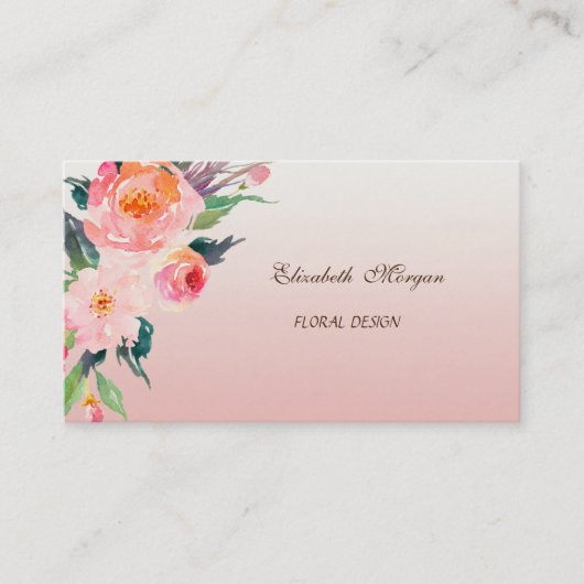 Carte De Visite Moderne, Design Professionnel - Fleurs Aquarelles (Devant)