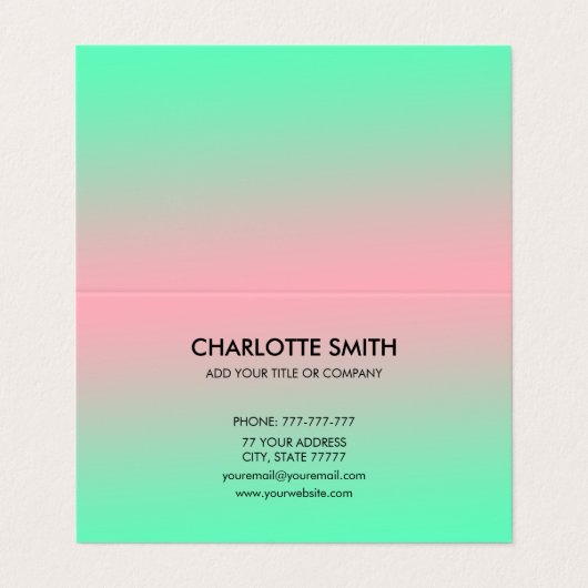 Carte De Visite Moderne Design Rose & Vert Gradient Personnalisabl (Extérieur déplié)
