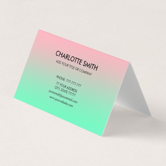 Carte De Visite Moderne Design Rose & Vert Gradient Personnalisabl (Devant)