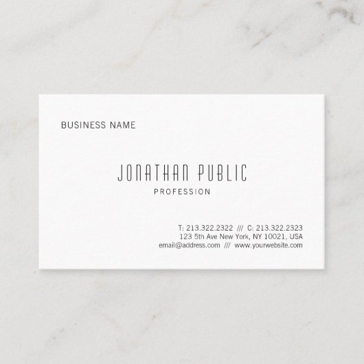 Carte De Visite Moderne Design simple Professionnel Modèle élégant (Devant)