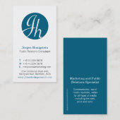 Carte de visite moderne d'initiale bleue et (Devant / Derrière)