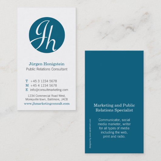 Carte de visite moderne d'initiale bleue et (Devant / Derrière)