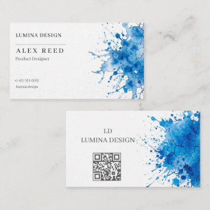 Carte De Visite Moderne Éclaboussure d'Aquarelle Bleue Minimaliste