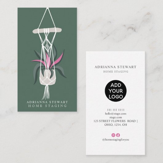 Carte De Visite Moderne éditable maison verte plante intérieur (Devant / Derrière)