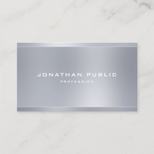 Carte De Visite Moderne Elegant Argent Look Modèle Professionnel (Devant)