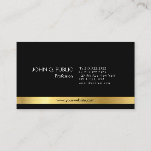 Carte De Visite Moderne Elegant Black Gold Clean Plain (Devant)