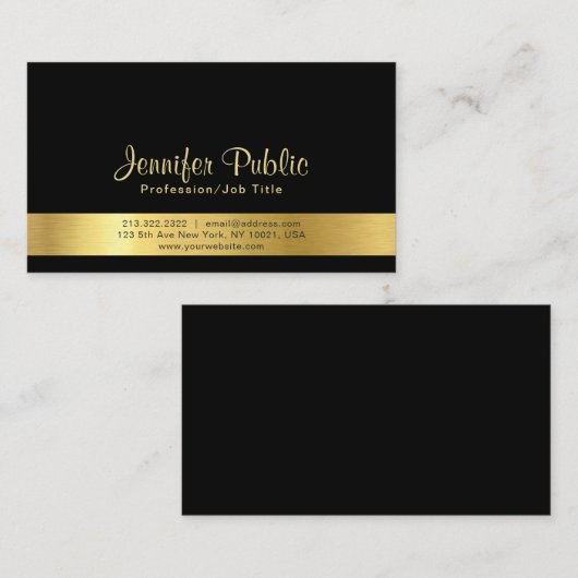 Carte De Visite Moderne Elegant Black Gold Plain Professional (Devant / Derrière)