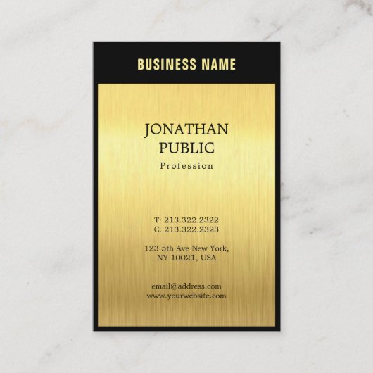 Carte De Visite Moderne Elegant Black Gold Professional Plain Luxe (Devant)