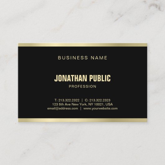 Carte De Visite Moderne Elegant Black Gold Professional Plain Luxe (Devant)