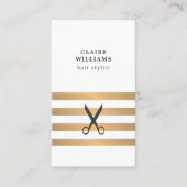 Carte De Visite Moderne Elégant Blanc Faux Gold Stripes HairStylis (Devant)