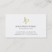 Carte De Visite Moderne Elegant Blanc Simple Monogramme Plain (Devant)