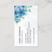 Carte De Visite Moderne Elégant Bleu Chic Floral Paris Tour Eiffel (Dos)